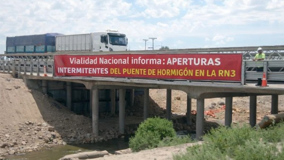 Vialidad Nacional informa que se harán aperturas intermitentes del puente de hormigón en la RN3
